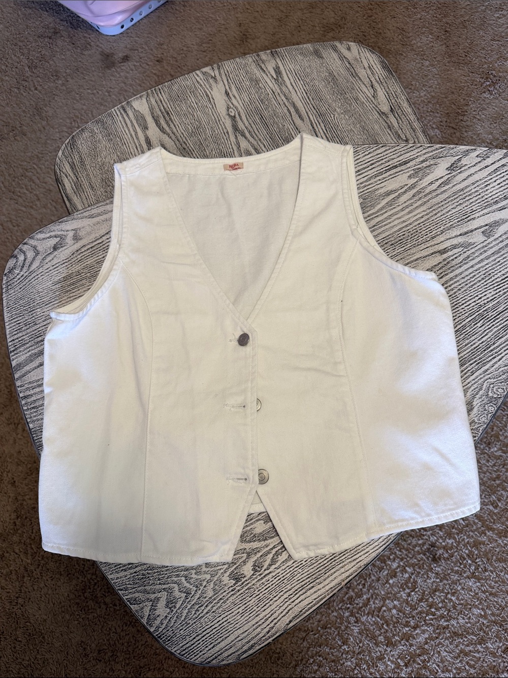 Vintage Reba White Denim Snap Front Vest Sleeveless V-Neck